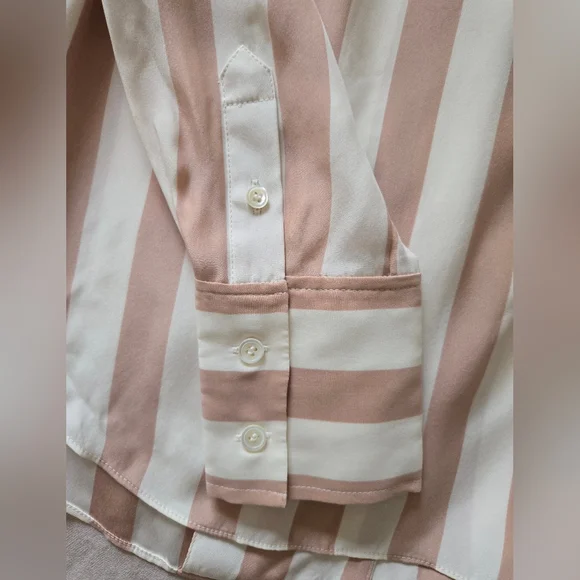 FRAME Striped Silk Button-Up Top, Pink and Cream, S